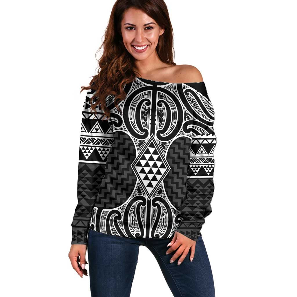 Ma Maori Ta Moko Poutama Art Off Shoulder Sweater