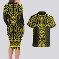 Mahi-dawg Maori Ta Moko Poutama Art Couples Matching Long Sleeve Bodycon Dress and Hawaiian Shirt LT9 - Polynesian Pride