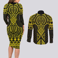 Mahi-dawg Maori Ta Moko Poutama Art Couples Matching Long Sleeve Bodycon Dress and Long Sleeve Button Shirt