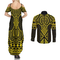 Mahi-dawg Maori Ta Moko Poutama Art Couples Matching Summer Maxi Dress and Long Sleeve Button Shirt