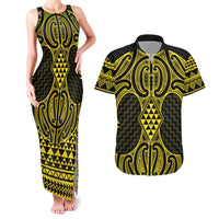 Mahi-dawg Maori Ta Moko Poutama Art Couples Matching Tank Maxi Dress and Hawaiian Shirt LT9 Yellow - Polynesian Pride