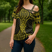 Mahi-dawg Maori Ta Moko Poutama Art Cross Shoulder Shirt - Polynesian Pride