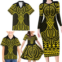 Mahi-dawg Maori Ta Moko Poutama Art Family Matching Long Sleeve Bodycon Dress and Hawaiian Shirt