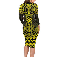 Mahi-dawg Maori Ta Moko Poutama Art Family Matching Long Sleeve Bodycon Dress and Hawaiian Shirt