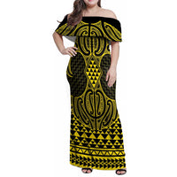 Mahi-dawg Maori Ta Moko Poutama Art Family Matching Off Shoulder Maxi Dress and Hawaiian Shirt