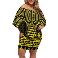 Mahi-dawg Maori Ta Moko Poutama Art Family Matching Off Shoulder Short Dress and Hawaiian Shirt