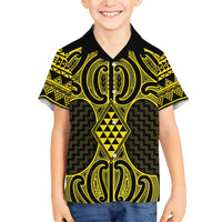 Mahi-dawg Maori Ta Moko Poutama Art Family Matching Off Shoulder Short Dress and Hawaiian Shirt