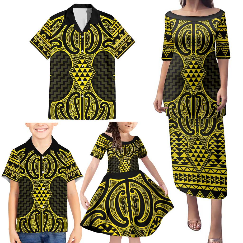 Mahi-dawg Maori Ta Moko Poutama Art Family Matching Puletasi and Hawaiian Shirt