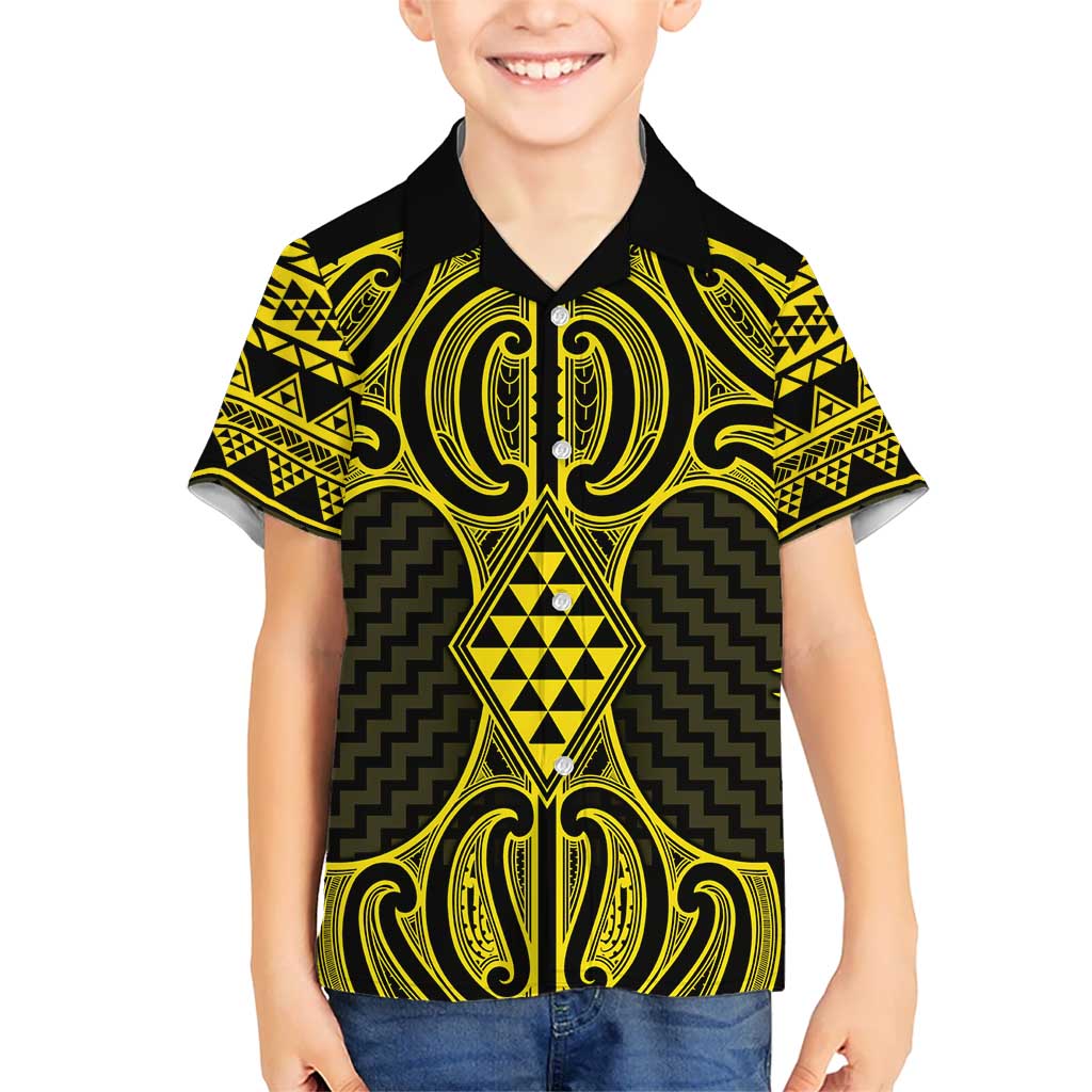 Mahi-dawg Maori Ta Moko Poutama Art Kid Hawaiian Shirt LT9 Kid Yellow - Polynesian Pride