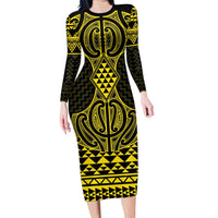 Mahi-dawg Maori Ta Moko Poutama Art Long Sleeve Bodycon Dress