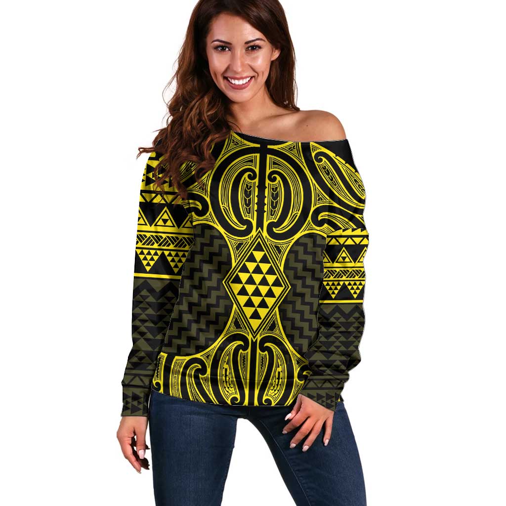 Mahi-dawg Maori Ta Moko Poutama Art Off Shoulder Sweater
