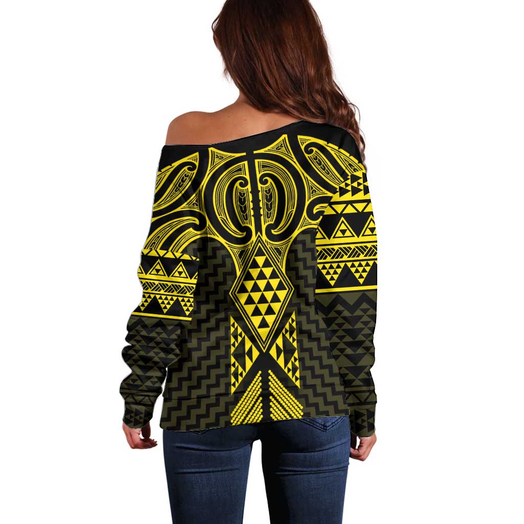Mahi-dawg Maori Ta Moko Poutama Art Off Shoulder Sweater