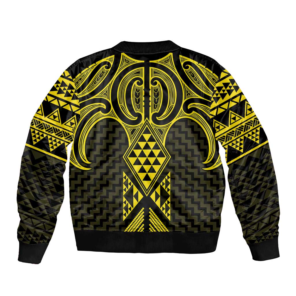 Mahi-dawg Maori Ta Moko Poutama Art Sleeve Zip Bomber Jacket