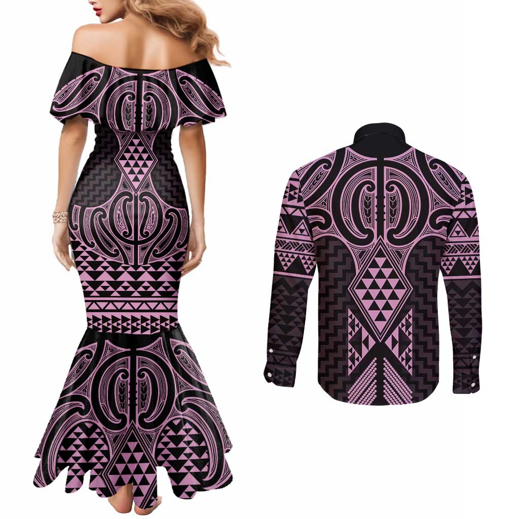 Mawhero Maori Ta Moko Poutama Art Couples Matching Mermaid Dress and Long Sleeve Button Shirt