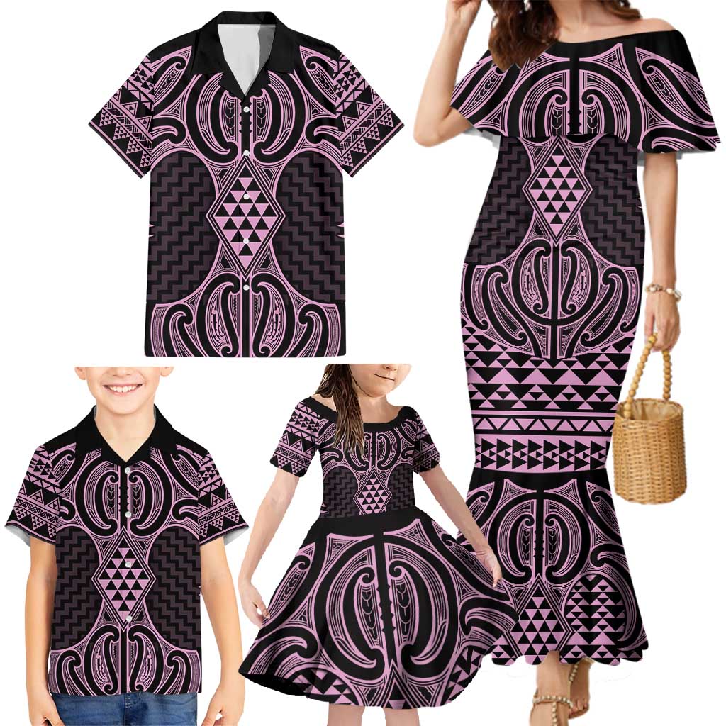 Mawhero Maori Ta Moko Poutama Art Family Matching Mermaid Dress and Hawaiian Shirt