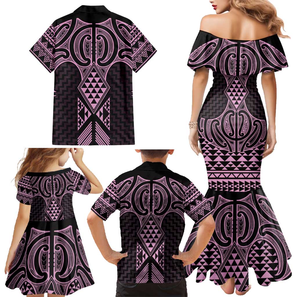 Mawhero Maori Ta Moko Poutama Art Family Matching Mermaid Dress and Hawaiian Shirt