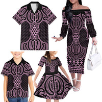 Mawhero Maori Ta Moko Poutama Art Family Matching Off The Shoulder Long Sleeve Dress and Hawaiian Shirt