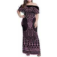 Mawhero Maori Ta Moko Poutama Art Family Matching Off Shoulder Maxi Dress and Hawaiian Shirt