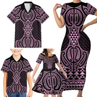 Mawhero Maori Ta Moko Poutama Art Family Matching Short Sleeve Bodycon Dress and Hawaiian Shirt