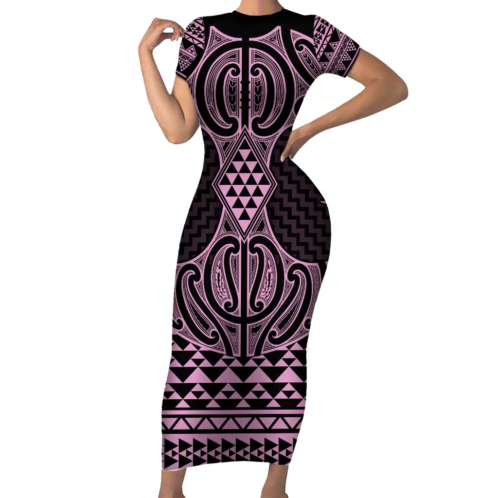 Mawhero Maori Ta Moko Poutama Art Family Matching Short Sleeve Bodycon Dress and Hawaiian Shirt