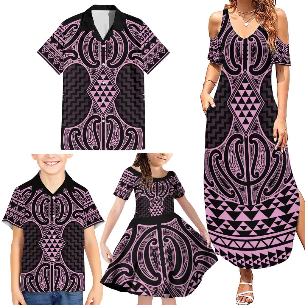 Mawhero Maori Ta Moko Poutama Art Family Matching Summer Maxi Dress and Hawaiian Shirt