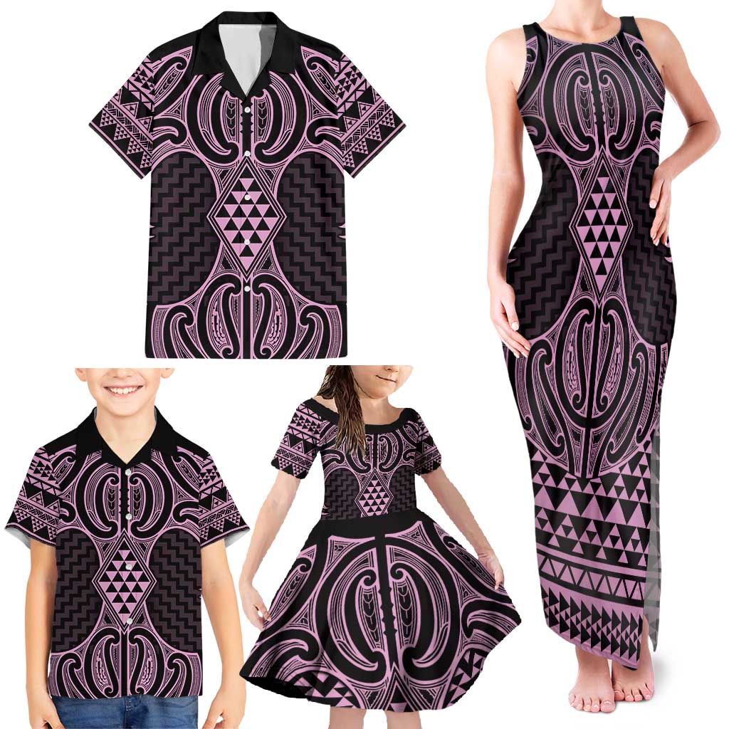 Mawhero Maori Ta Moko Poutama Art Family Matching Tank Maxi Dress and Hawaiian Shirt