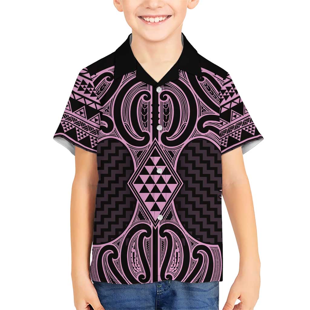 Mawhero Maori Ta Moko Poutama Art Kid Hawaiian Shirt LT9 Kid Pink - Polynesian Pride
