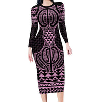 Mawhero Maori Ta Moko Poutama Art Long Sleeve Bodycon Dress