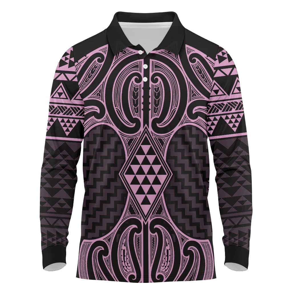 Mawhero Maori Ta Moko Poutama Art Long Sleeve Polo Shirt