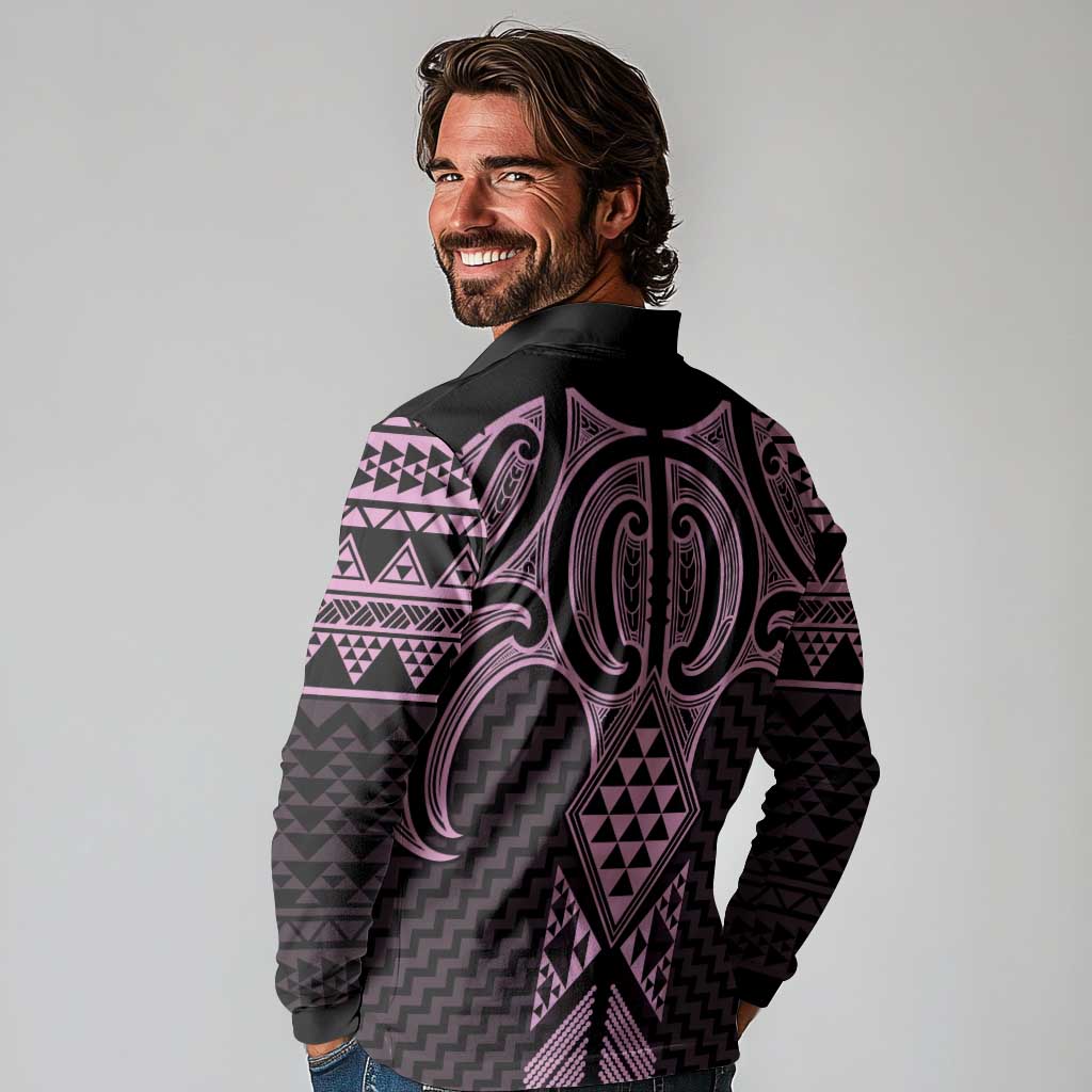 Mawhero Maori Ta Moko Poutama Art Long Sleeve Polo Shirt