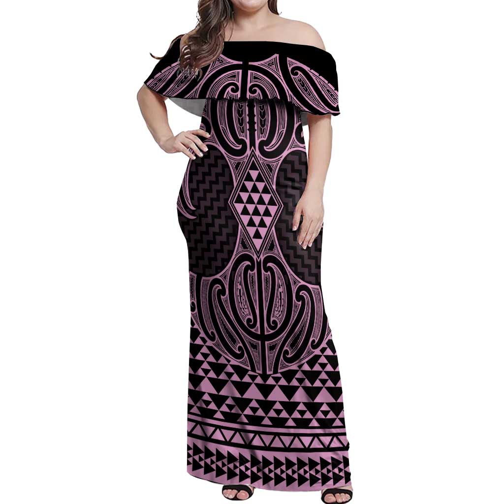 Mawhero Maori Ta Moko Poutama Art Off Shoulder Maxi Dress