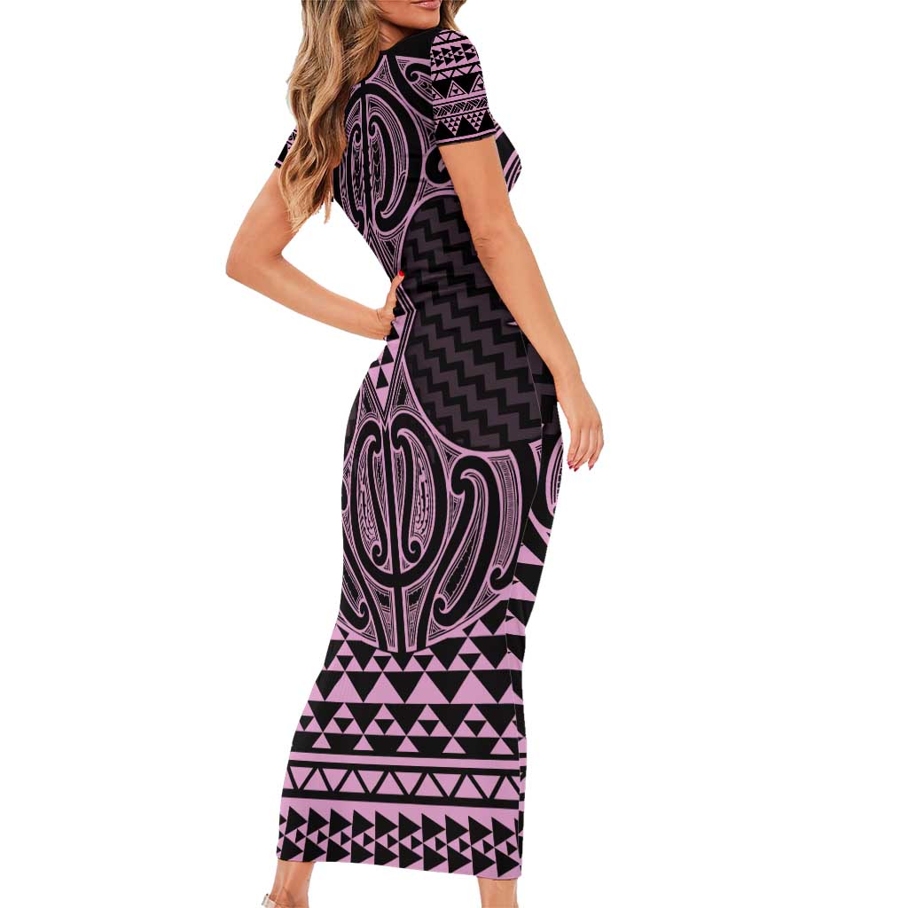 Mawhero Maori Ta Moko Poutama Art Short Sleeve Bodycon Dress