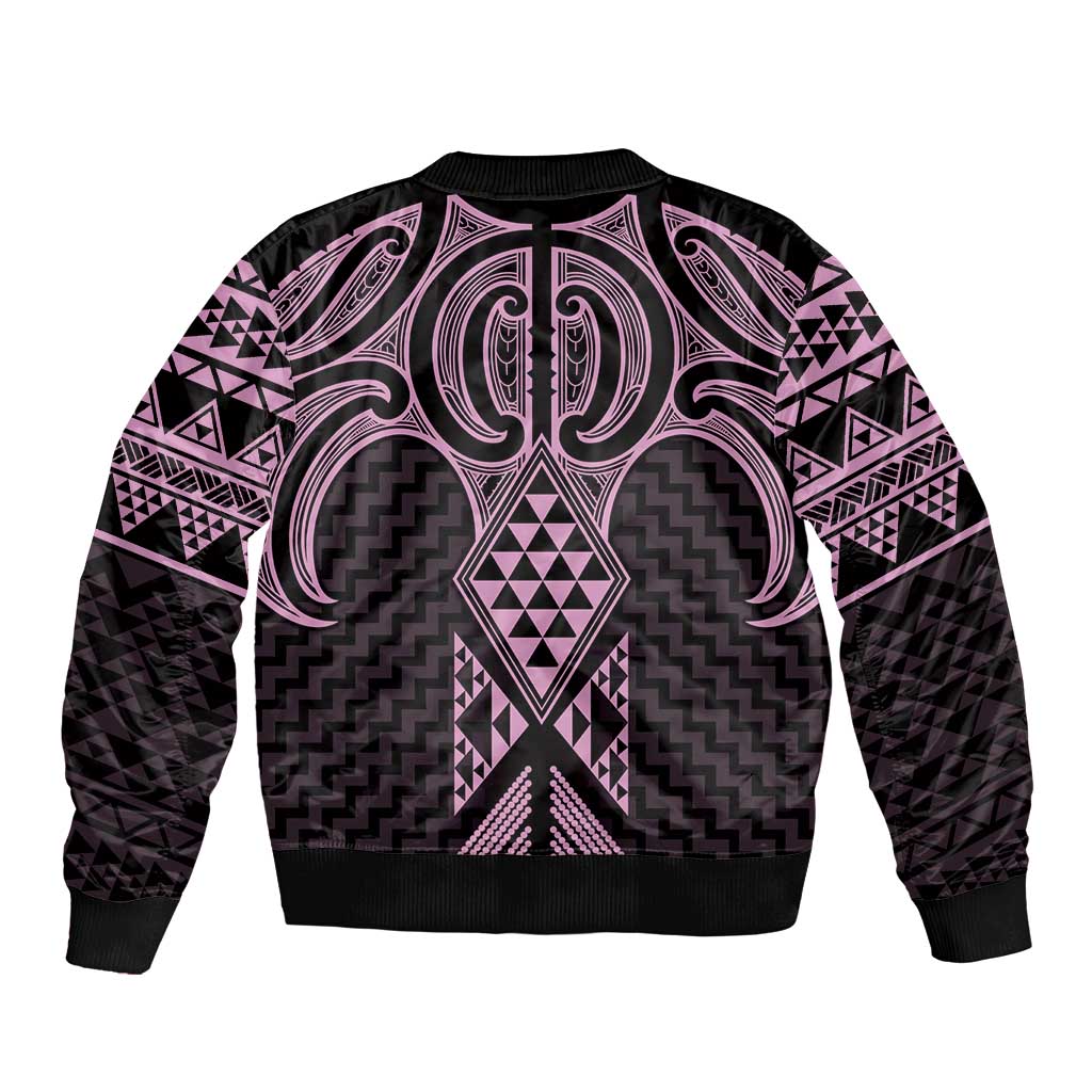 Mawhero Maori Ta Moko Poutama Art Sleeve Zip Bomber Jacket