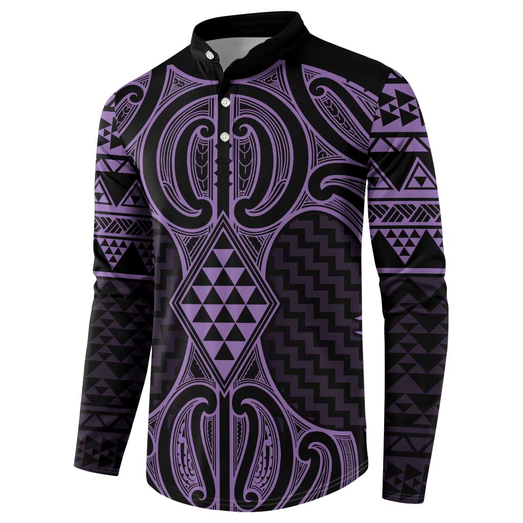 Waiporoporo Maori Ta Moko Poutama Art Button Sweatshirt