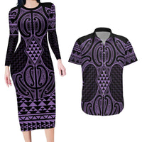 Waiporoporo Maori Ta Moko Poutama Art Couples Matching Long Sleeve Bodycon Dress and Hawaiian Shirt