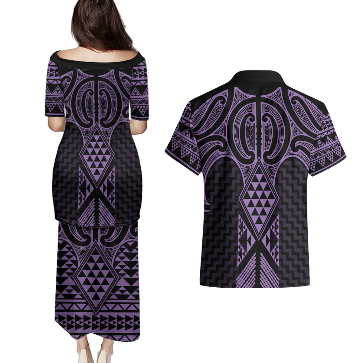 Waiporoporo Maori Ta Moko Poutama Art Couples Matching Puletasi and Hawaiian Shirt