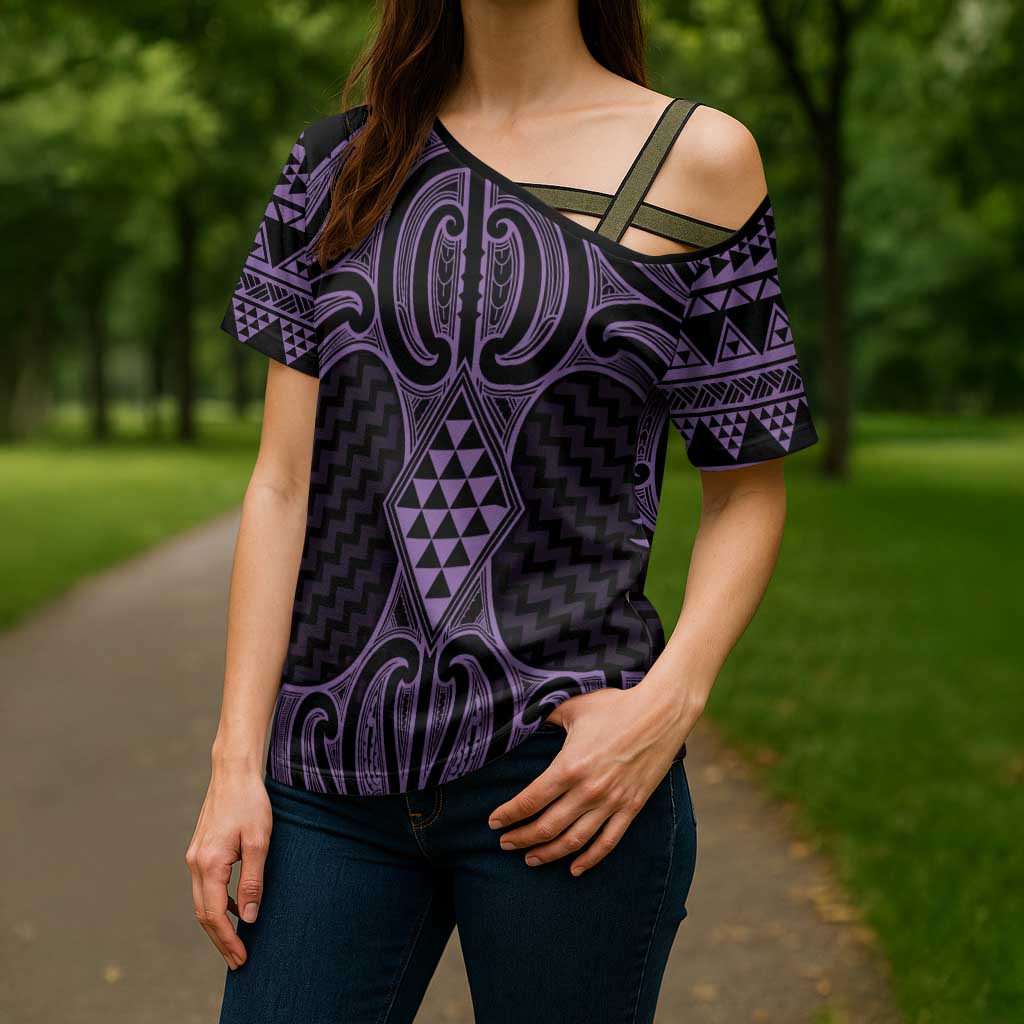 Waiporoporo Maori Ta Moko Poutama Art Cross Shoulder Shirt - Polynesian Pride