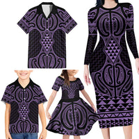Waiporoporo Maori Ta Moko Poutama Art Family Matching Long Sleeve Bodycon Dress and Hawaiian Shirt