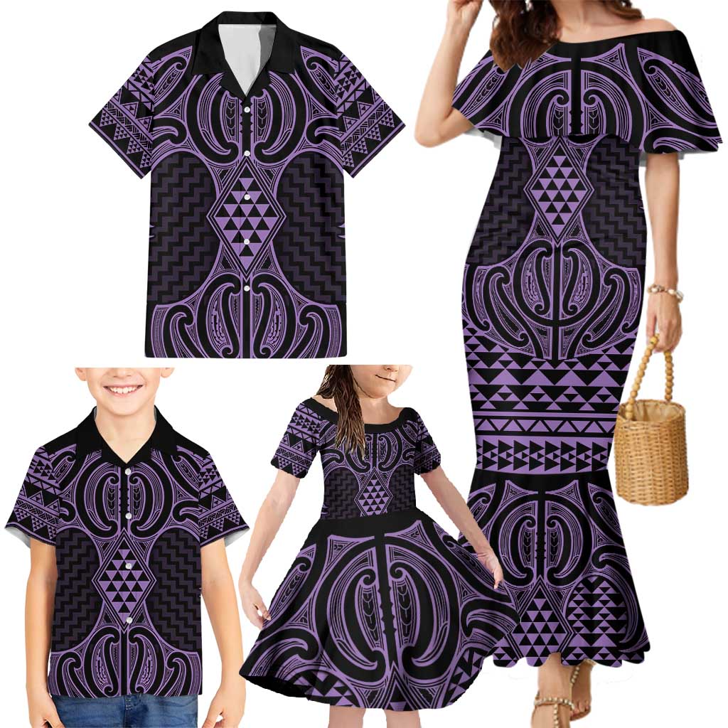 Waiporoporo Maori Ta Moko Poutama Art Family Matching Mermaid Dress and Hawaiian Shirt