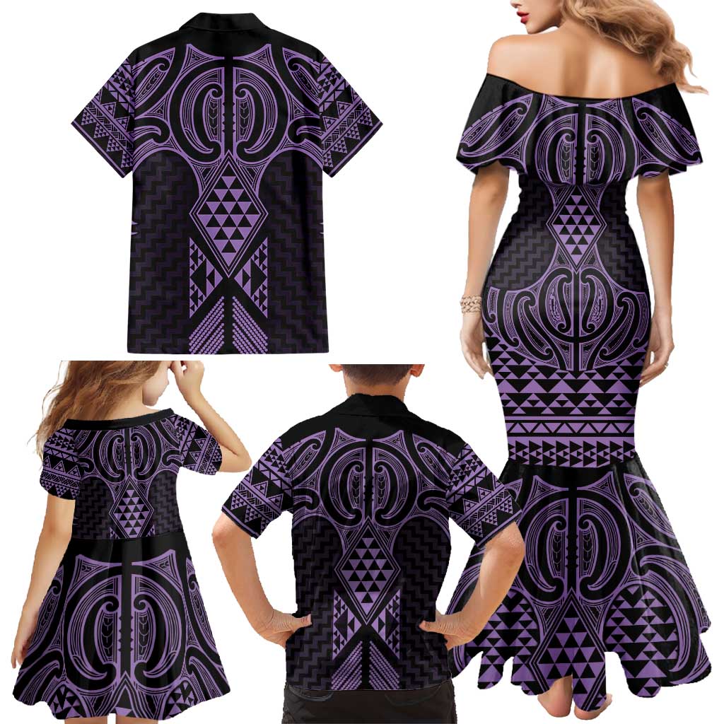 Waiporoporo Maori Ta Moko Poutama Art Family Matching Mermaid Dress and Hawaiian Shirt
