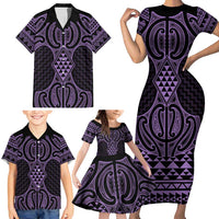 Waiporoporo Maori Ta Moko Poutama Art Family Matching Short Sleeve Bodycon Dress and Hawaiian Shirt