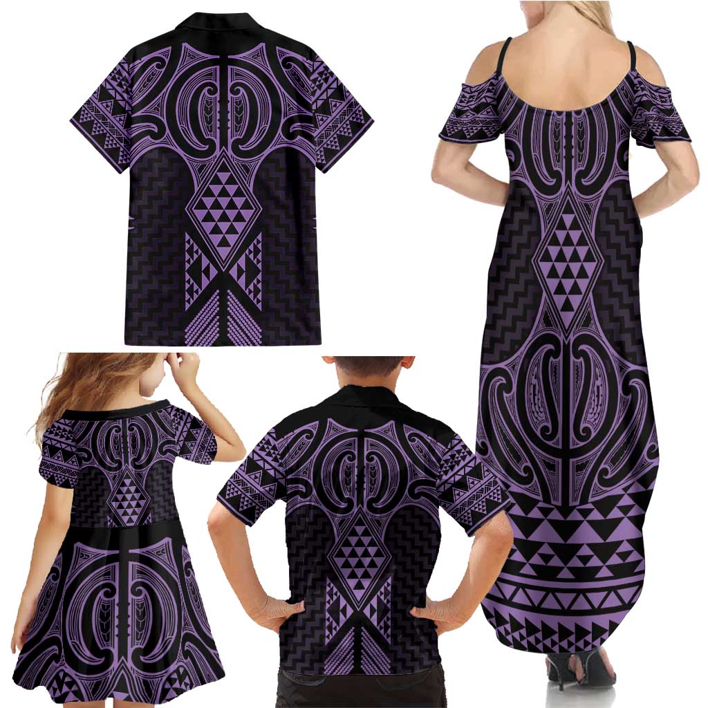 Waiporoporo Maori Ta Moko Poutama Art Family Matching Summer Maxi Dress and Hawaiian Shirt