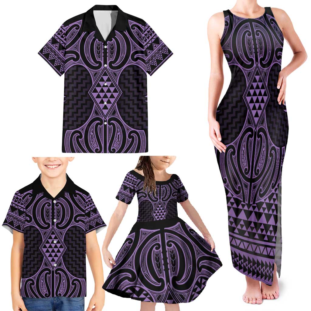 Waiporoporo Maori Ta Moko Poutama Art Family Matching Tank Maxi Dress and Hawaiian Shirt