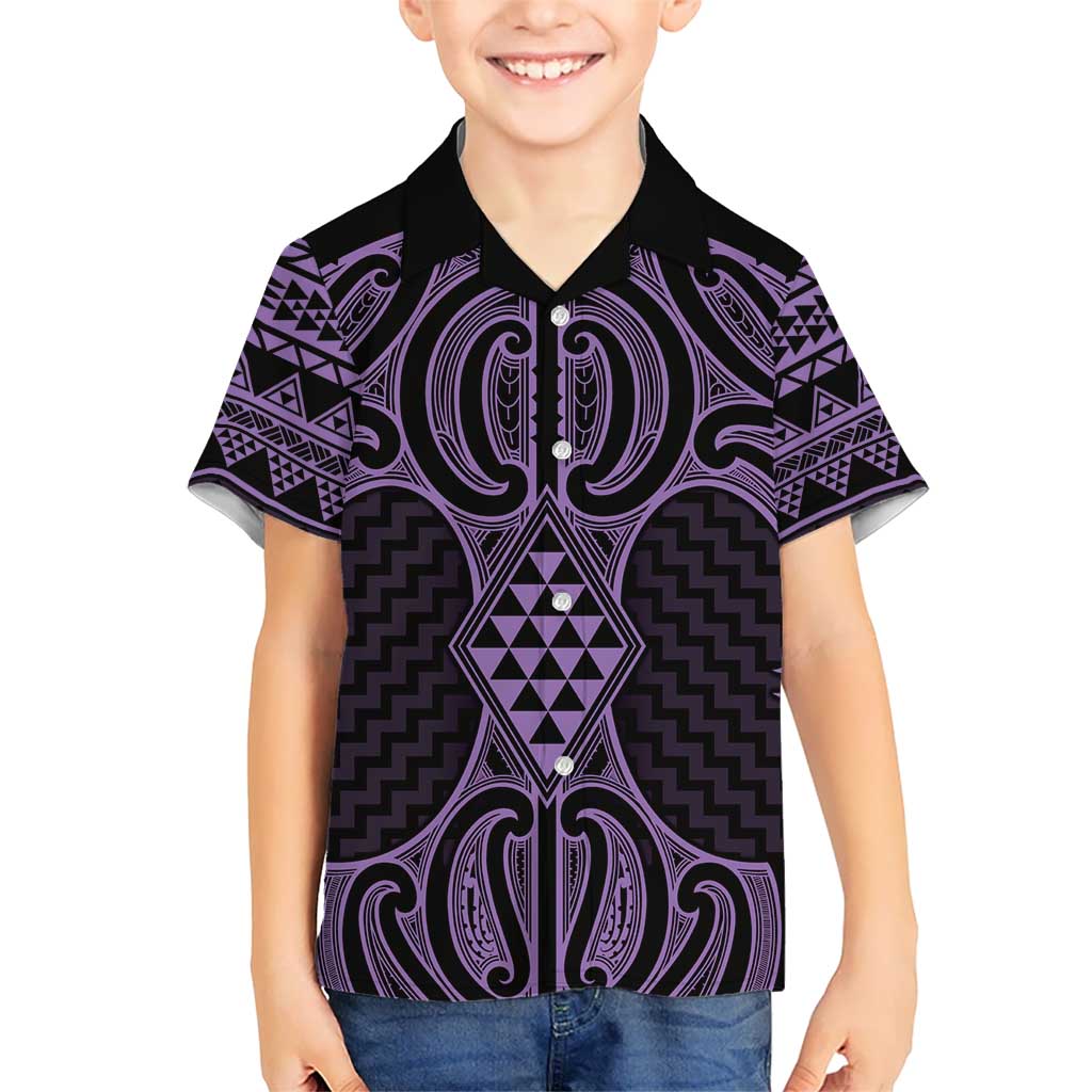 Waiporoporo Maori Ta Moko Poutama Art Kid Hawaiian Shirt LT9 Kid Purple - Polynesian Pride