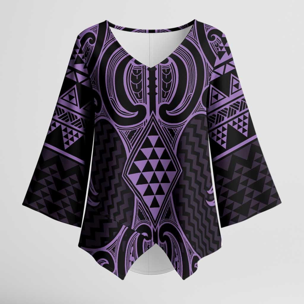 Waiporoporo Maori Ta Moko Poutama Art Kimono Sleeve Blouse - Polynesian Pride