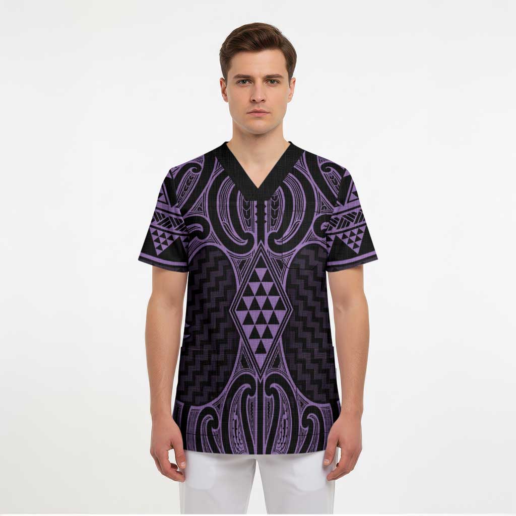 Waiporoporo Maori Ta Moko Poutama Art Scrub Top - Polynesian Pride