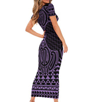 Waiporoporo Maori Ta Moko Poutama Art Short Sleeve Bodycon Dress LT9 - Polynesian Pride