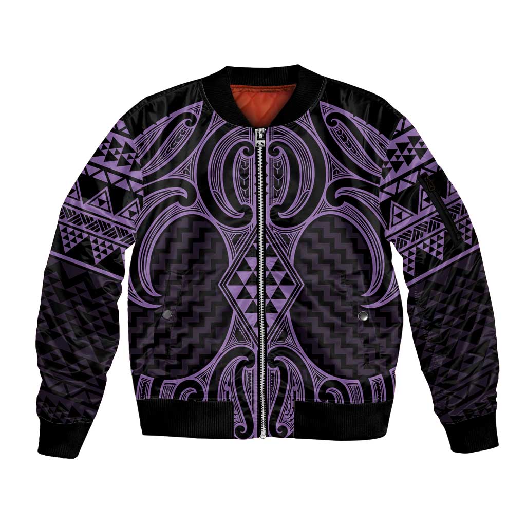 Waiporoporo Maori Ta Moko Poutama Art Sleeve Zip Bomber Jacket