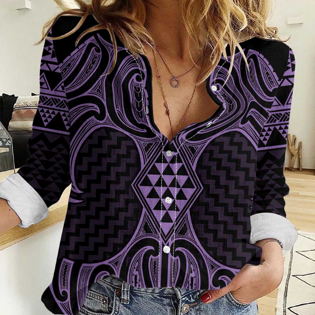 Waiporoporo Maori Ta Moko Poutama Art Women Casual Shirt