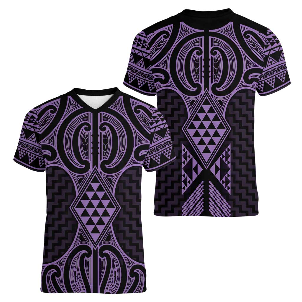Waiporoporo Maori Ta Moko Poutama Art Women V-Neck T-Shirt